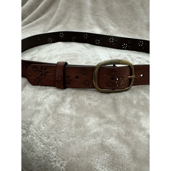 Vintage Tooled Leather Belt with Floral Cut Outs Genuine Leather Size XL - Picture 1 of 5